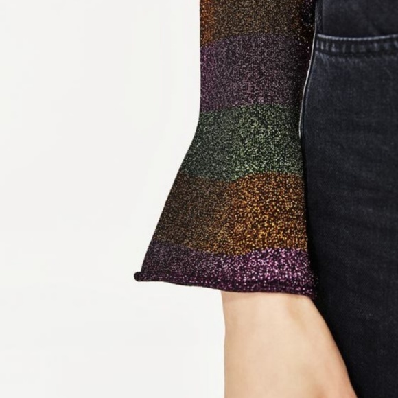 Zara NWT Blogger Fave Metallic Stripe Long Sleeve - Picture 5 of 8